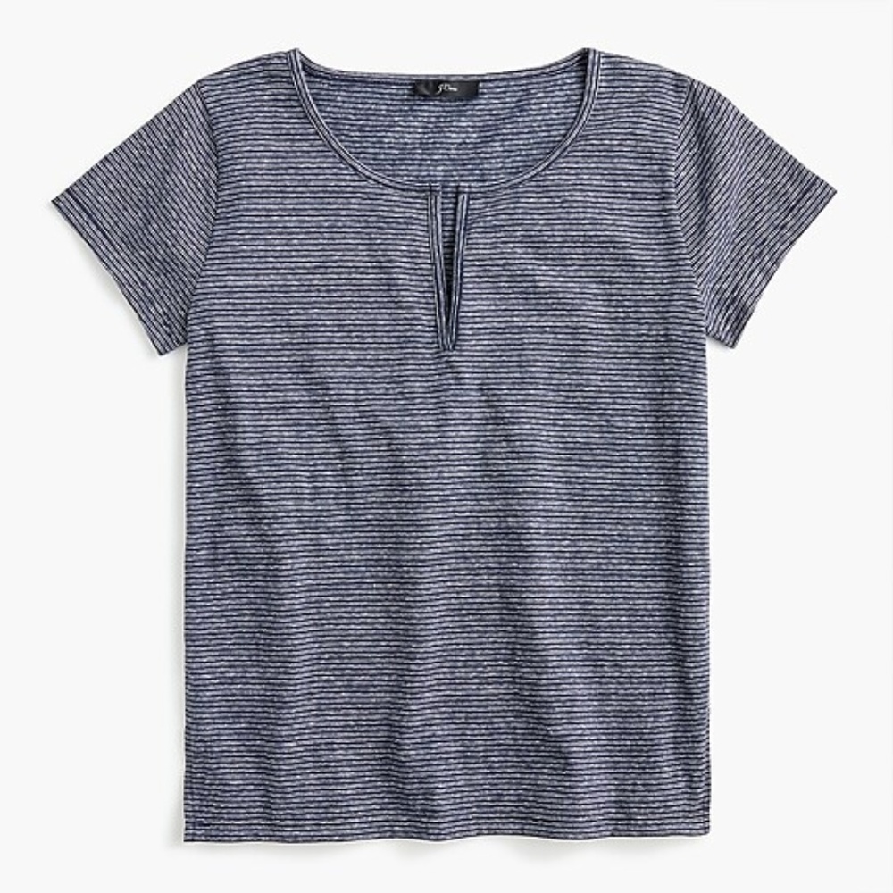 navy pinstripe Tee small NWT split-neck style